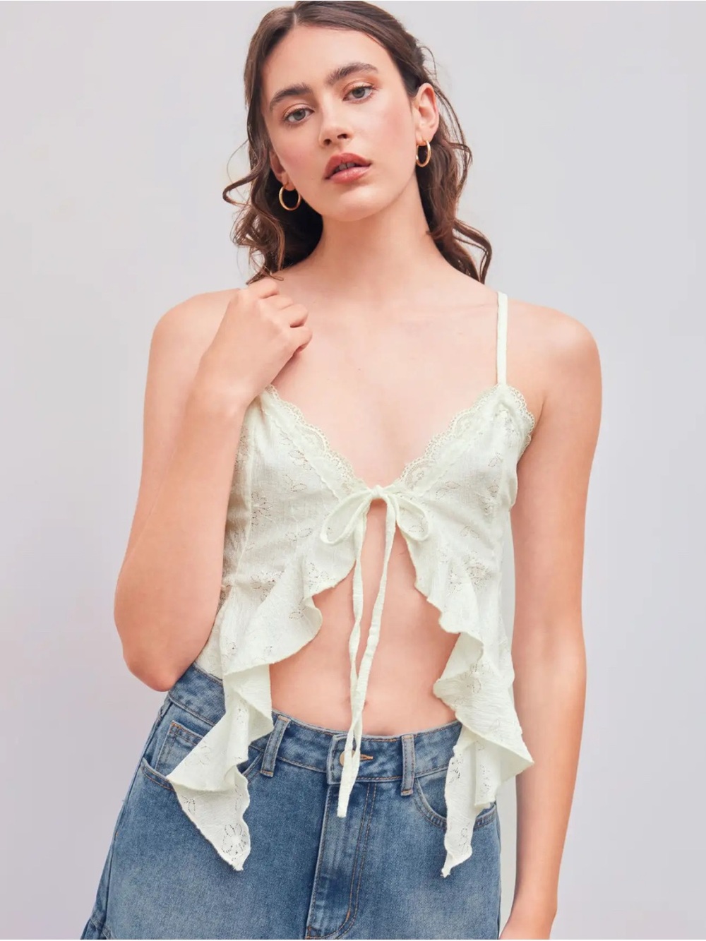 CIDER - Ruffled Tie-Front Cami Top